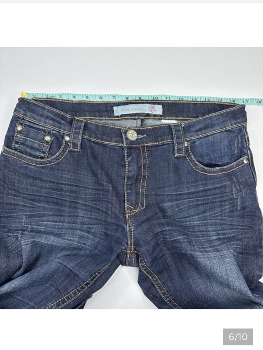 Tin Haul Womens Bootcut Jeans Dark Wash Distressed Stretch Denim W31-34”/34 Long - Picture 4 of 9